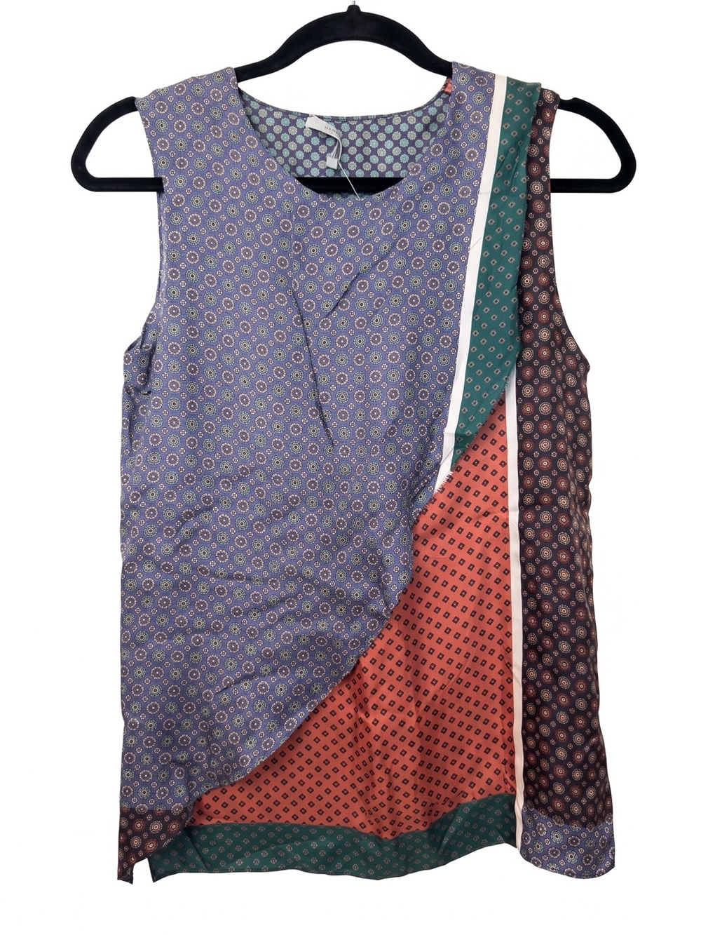 Dusan Vintage 100% Silk Asymmetric Patchwork Tunic Top Made in Italy XS NWOT
